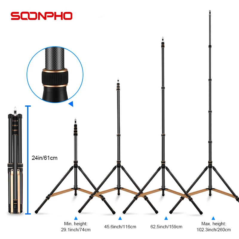 

Soonpho Tripod LS255C LS285C 200cm 270cm Carbon Fiber Light Stand For Photography Studio Softbox Godox Light Speedlights Flash
