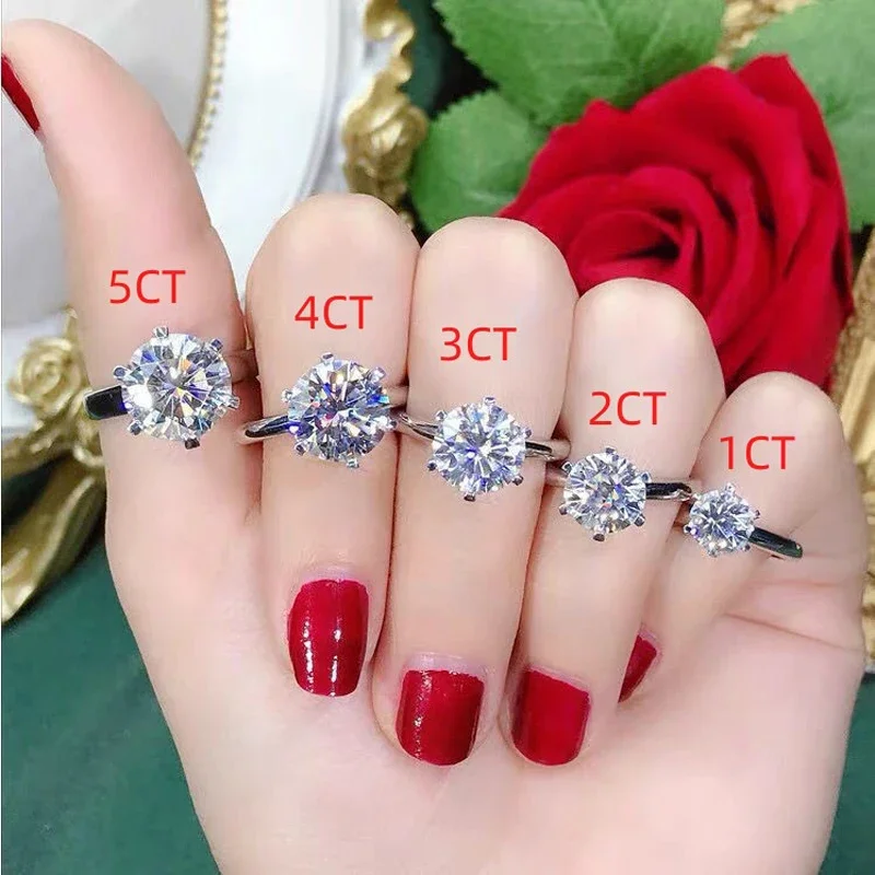 Sparking 5CT Moissanite Rings For Women Engagement Wedding Band 925 Sterling Silver Classic Romantic 6 Claws Ring Jewelry Gift 6