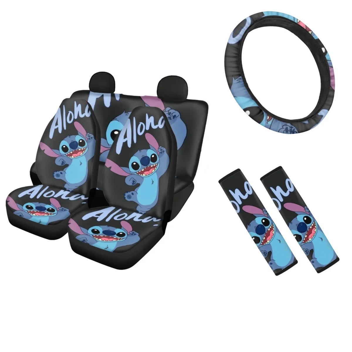 

Car Seat Covers Funny Puppy Design Full Set Comfortable Automotive Seat Belt Cover and Steering Wheel Cover for Women Mens
