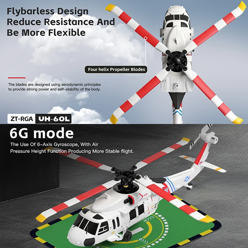 WLtoys XK K170 UH-60L Hélicoptère RC 4CH Vert Militaire 2.4G Gyro 6 Axes
