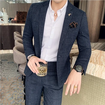 Men's Slim Fit Business Suit High Quality Boutique Fashion Two-Piece Set Handsome Trend Banquet Four Seasons Trousers Included 1