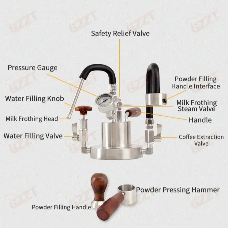 2-In-1 Outdoor Portable Coffee Maker Machine Working With Milk Frother Steam Stainless Steel Espresso Maker Outdoor Brewing