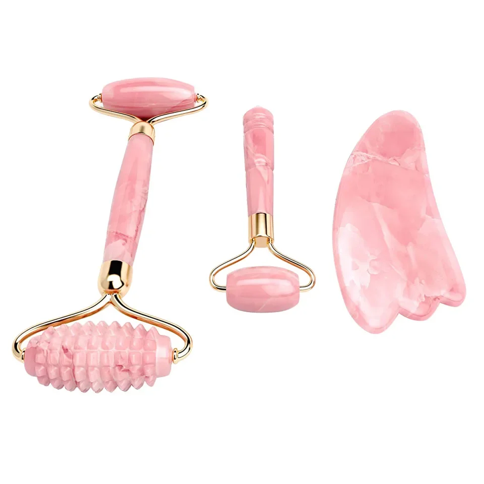 Rose Quartz Roller with Gua Sha Set for Face 100% Natural Authentic Facial Crystal Massager Skin Eyes Neck Tones Firms Depuffs rose quartz roller with gua sha set for face 100% natural authentic facial crystal massager skin eyes neck tones firms depuffs