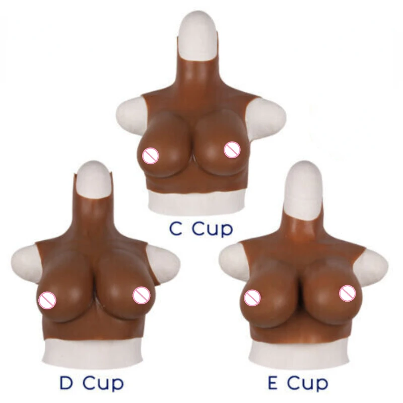 Soft Silicone Formed C-G Cup Realistic Woman Fake Breast Shape Dark Brown Suitable for Drag Queens and Transgenders