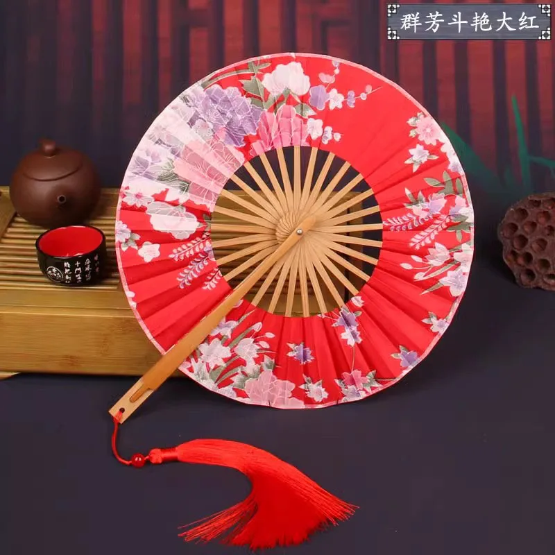 Japanese Style 360° Rotating Round Fan - Handmade Bamboo Circle Fan, Portable Folding Hand Fan for Cosplay/Kimono,Fan for Summer