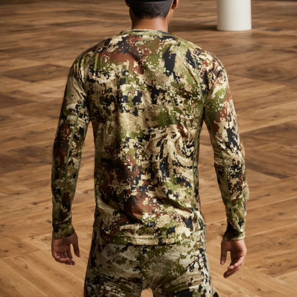 JMR Chemise thermique lourde à manches longues gaufrée pour homme, col rond, sous-vêtements, couleurs, tailles, gris camouflage, XXL, Camouflage gris