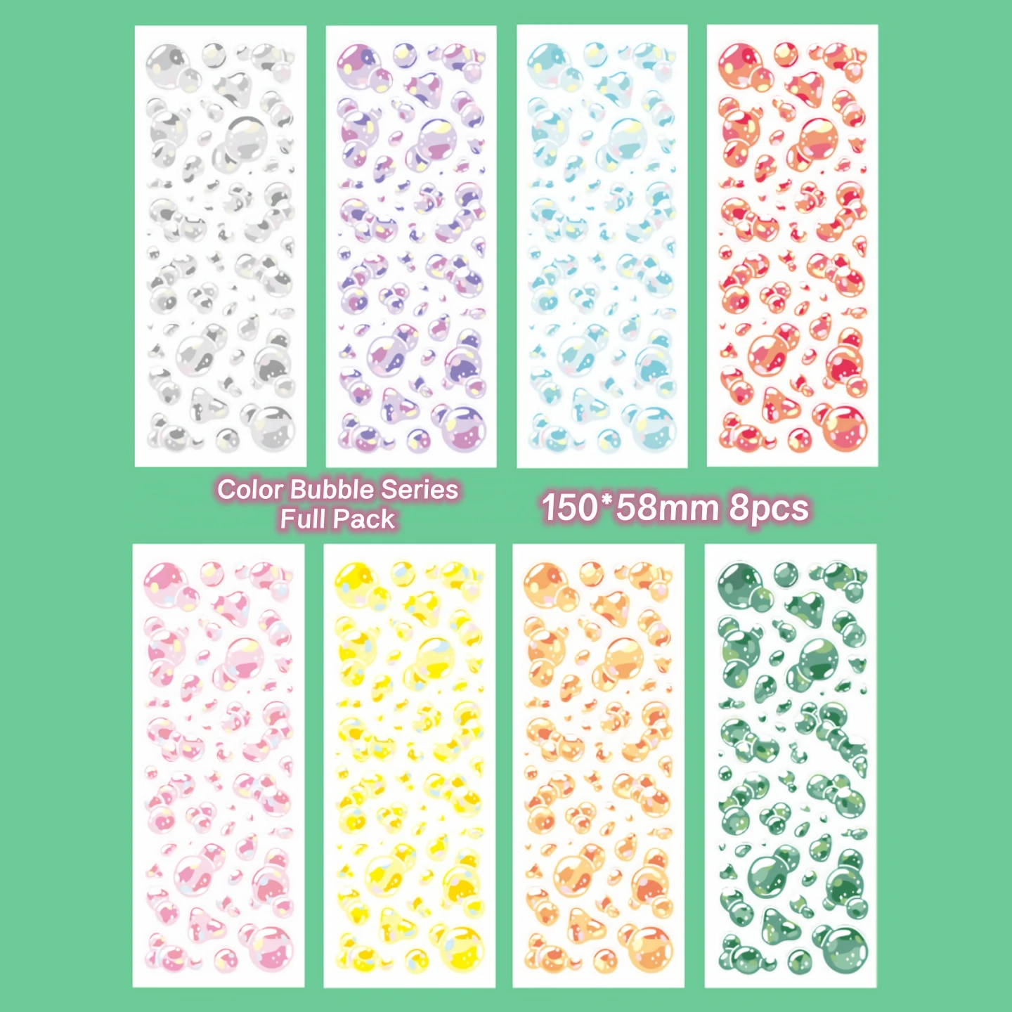 8pcs Color Bubble Korean Style Toploader Decoration Stickers,Kawaii,Cardholder DIY,Notepad Deco,KPOP,Colorful Hologram Laser 3D