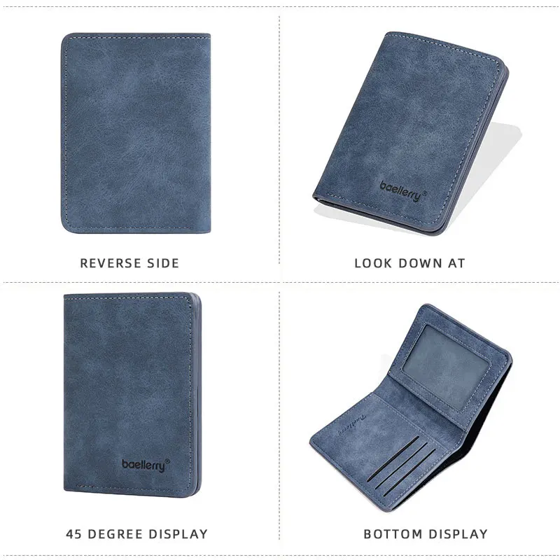 Baellerry New Slim Short Men Wallets Simple Card Holder Male Purses Classic Photo Holder High Quality Men Card Clips 2