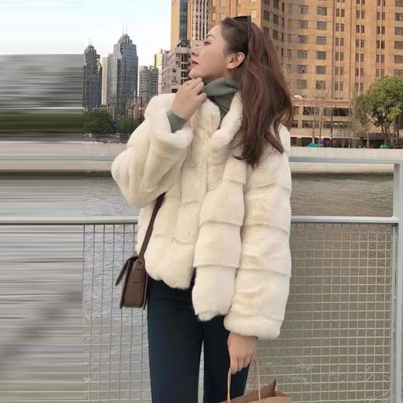 Fall Winter Faux Fur Coat Women Warm Thick Crop Jacket Korean Fashion Long Sleeve Loose Flurry Coat Loose Stand Collar Outwear