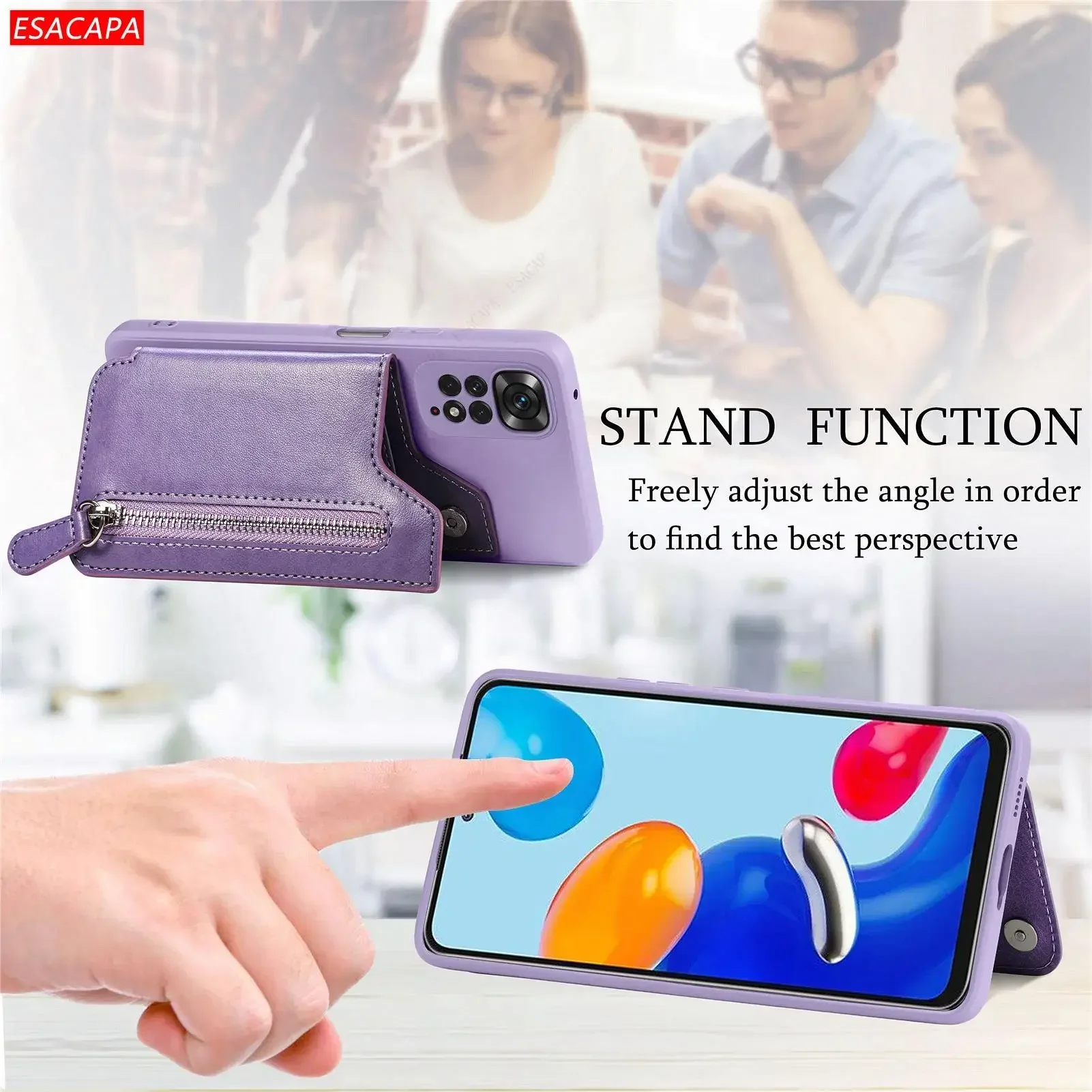Leather Zipper Wallet Phone Case with Card Holder