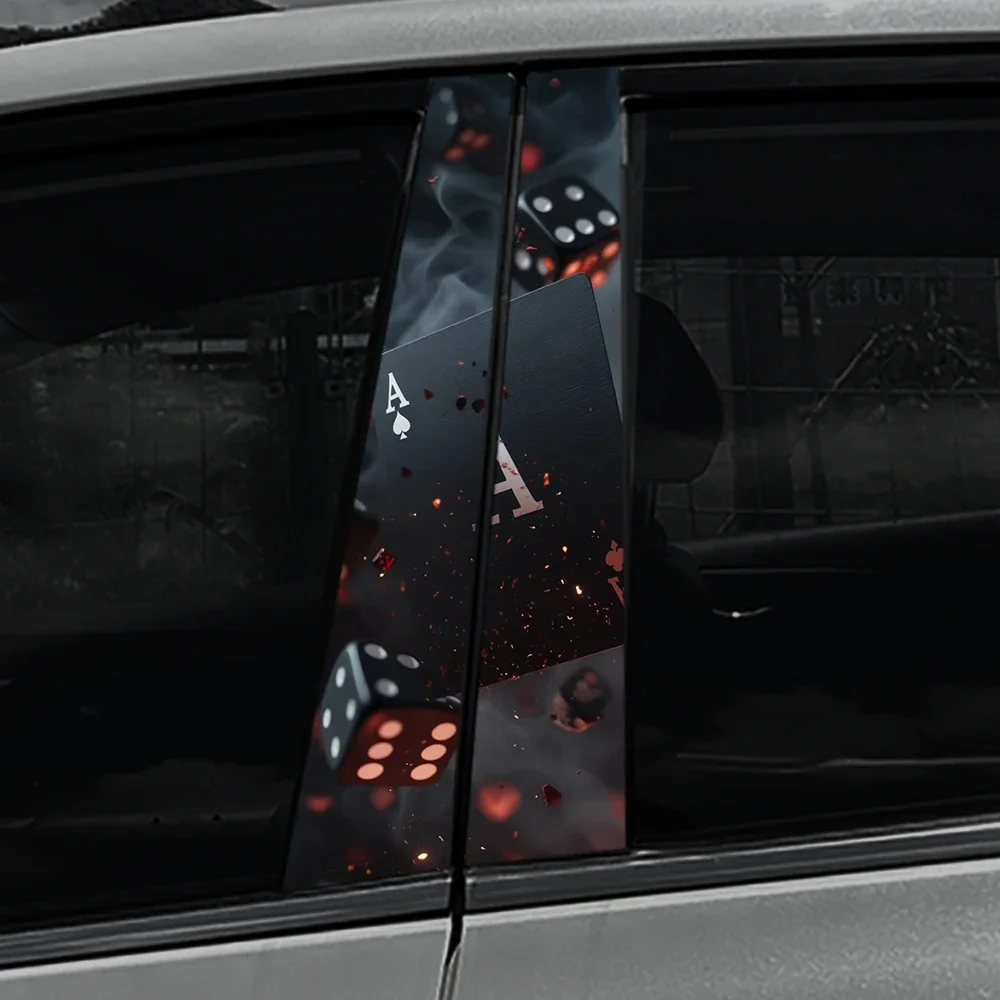 Waterproof Fire Poker Playing Card Car Stickers - Decorative B-pillar Auto Decals and Scratch Covers