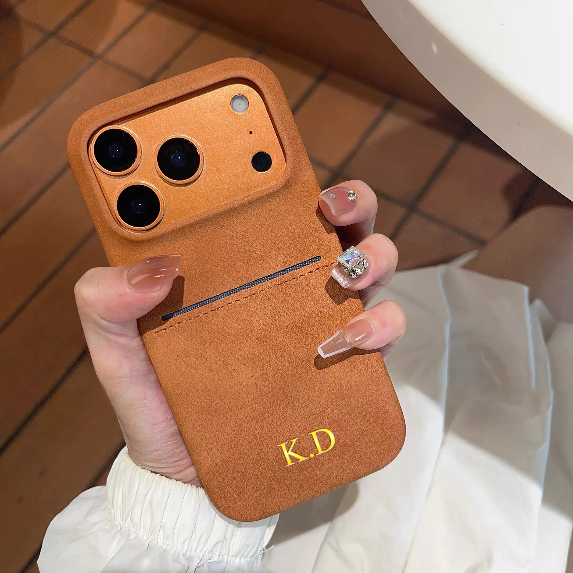 Personalized Vintage Faux Leather Insertable Card Case for iPhone 17 thumbnail 3