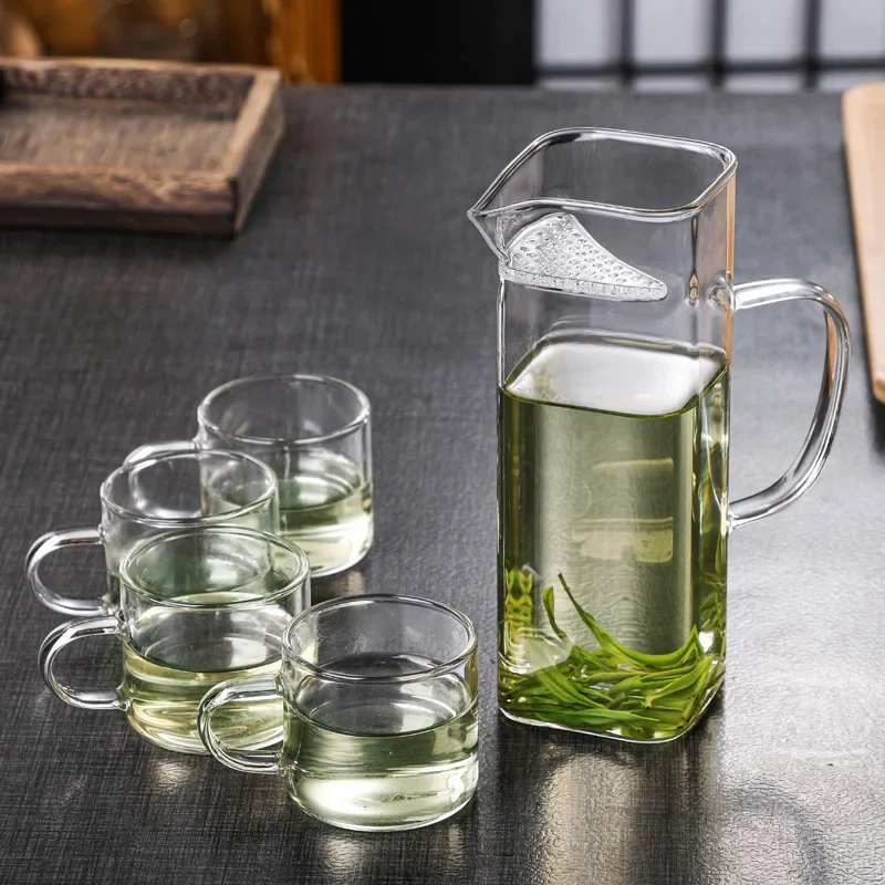 Glass Tea Cup Household Thick Glass Fair Cup Tea Pot Heat-resistant Square Crescent Shaped Filter Integrated Strainer