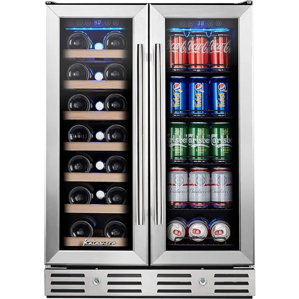 

Kalamera Wine and Beverage Refrigerator, 24 inch Wine Fridge Dual Zone Hold 20 Bottles and 78 Cans, Digital Touch Control