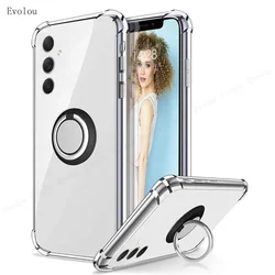 Magnetic Ring Holder Shockproof Transparent Silicone Case with Airbag Protection - Sam S24 ultra (Black)