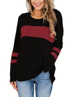 Women's Plus Size Colorblock Stripe Print Tunic T-shirt with Long Sleeves and Slight Stretch - Casual and Comfortable - Image 4