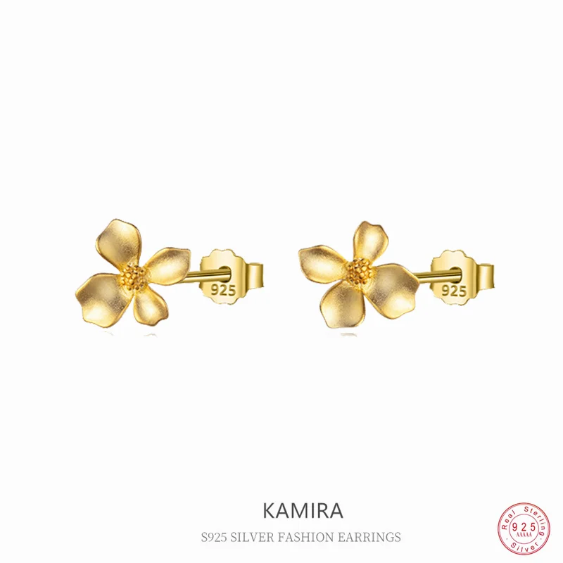 Kamira 925 Sterling Silver Gold Flower Piercing Orecchini Per Le Donne Festa Di Nozze Temperamento Di Lusso Charms Gioielli Squisiti Hot