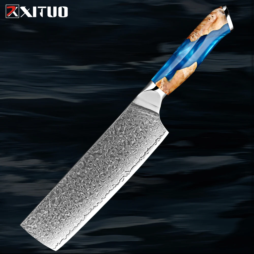 

Damascus Nakiri Knife 7 Inch Pro Kitchen Chef Knife Meat Cleaver Vegetables Chopping Razor Sharp Lightweight Ergonomic Handle