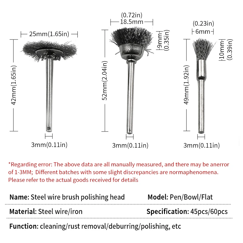 45 Pezzi 60 Pezzi Mini Spazzole In Filo Di Acciaio Utensile Rotante Per Trapano Dremel Lucidatura Mola Accessori Per Spazzole Piccole - Foto 2