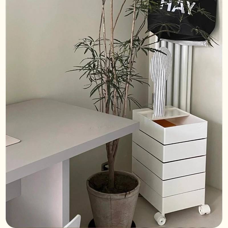 Movable Rotating Cabinet Under Desk Storage Drawer Organizer Small Rolling Side Cabinet for Snacks Cosmetics and Office Supplies