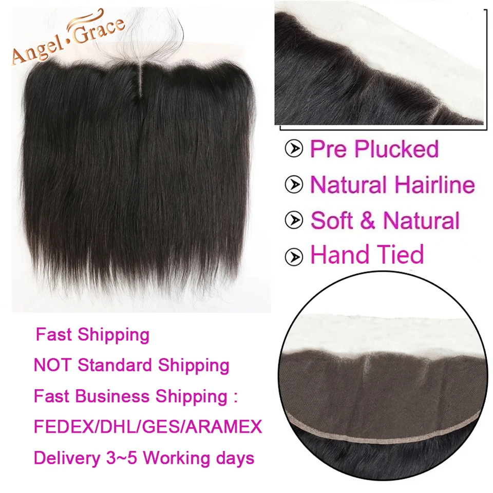 ANGEL GRACE HAIR Brazilian Straight Hair Free/Middle Part Medium Brown/Transparen Frontal 13x4 Ear To Ear Lace Frontal Remy Hair