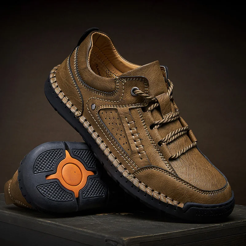 New Spring Men Leather Casual Shoes Handmade Sneakers Man