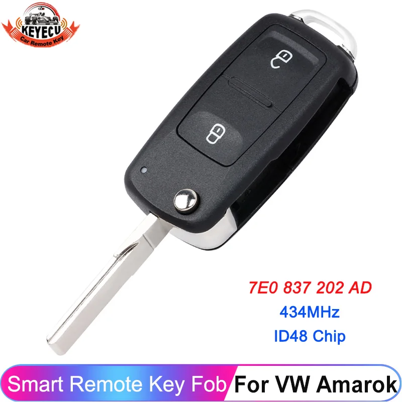 KEYECU 2 Buttons 7E0837202AD For Volkswagen Amarok 2010 2011 Transporter 2012 2013 2014 2015 Remote Key 434MHz ID48 Chip