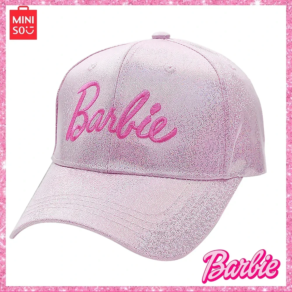 

MINISO 2024 Pink Barbie Laser Colorful Girls' Baseball Hat Pink Embroidered Letter Hat Casual Anime Gift Fashion Duck Ball Cap