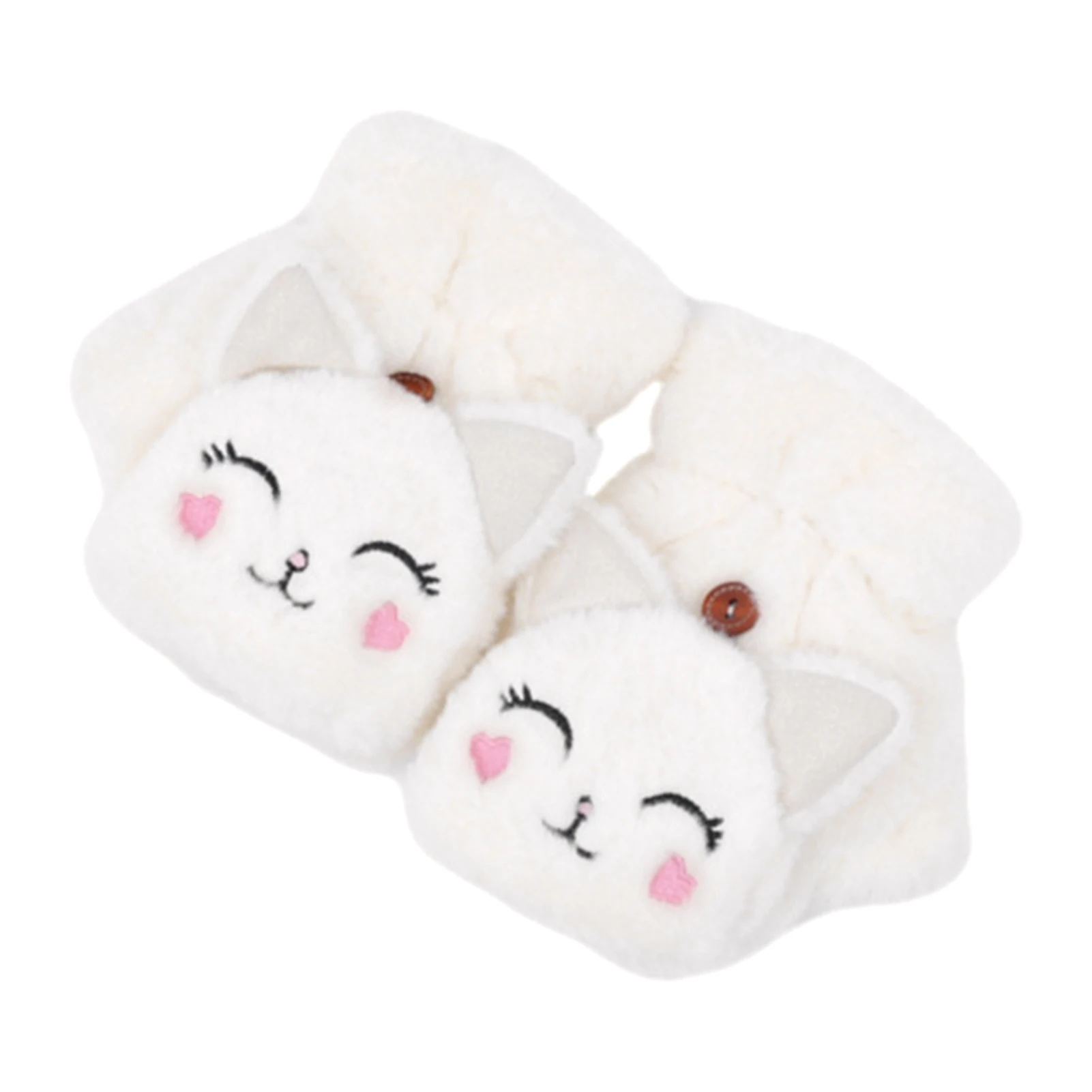 

1pair Winter Home Office Solid Gift Cute Cat For Women Plush Mittens Soft Fingerless Comfortable Girl School With Flip Keep Warm
