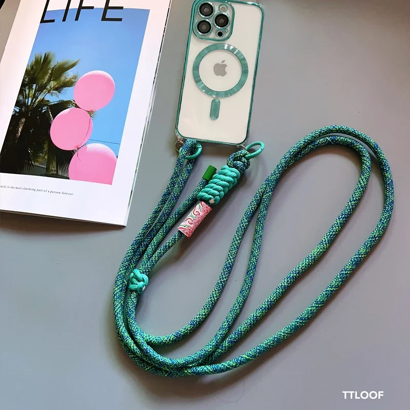 Crossbody Adjustable Lanyard Magnetic Phone Case with Plating Finish and Soft Cover