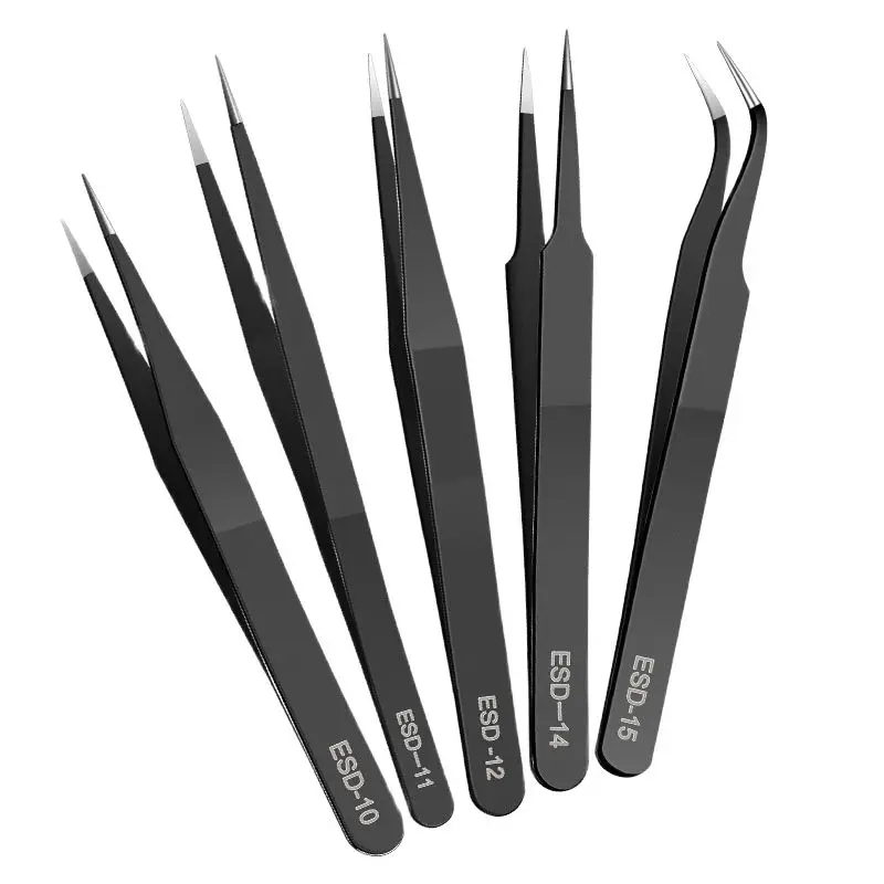 ESD Anti-Static Precision Tweezers Stainless Steel Professional Industrial Vacuum Medical Electronic Tweezers Set Repair Tools