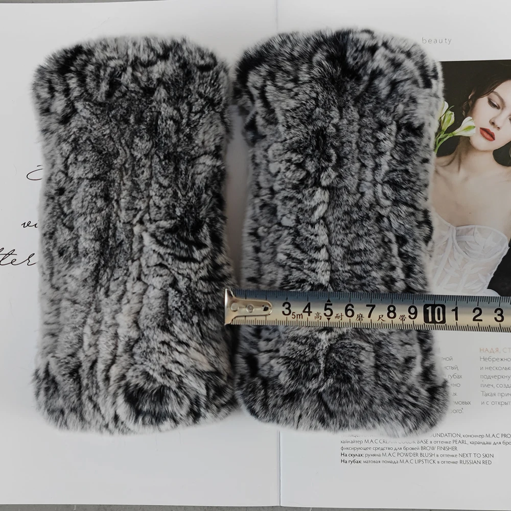 2025 Fashion Real Rex Rabbit Fur Women's Winter Gloves Genuine Fur Mittens Girl Fingerless Gloves Wrist Warmer Elastic Fluffy plush gloves