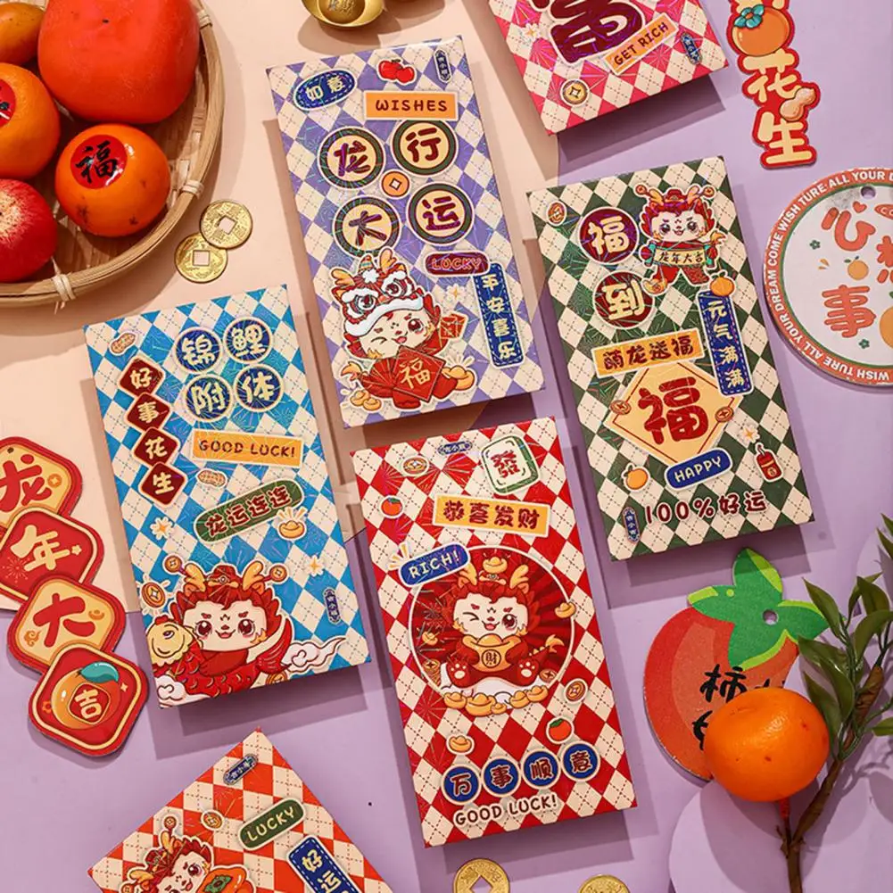 

6Pcs Red Envelope Dragon Pattern Lucky Money Red Packet 2024 Symbolic Blessings Red Bag for Spring Festival
