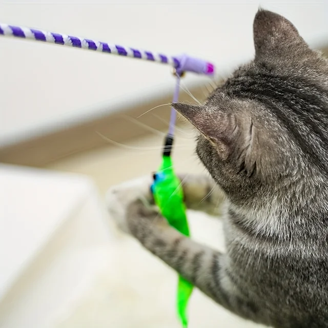 Caterpillar Style Colorful Long Rod Cat Teaser Stick, Cat Entertainment Interactive Toy 5