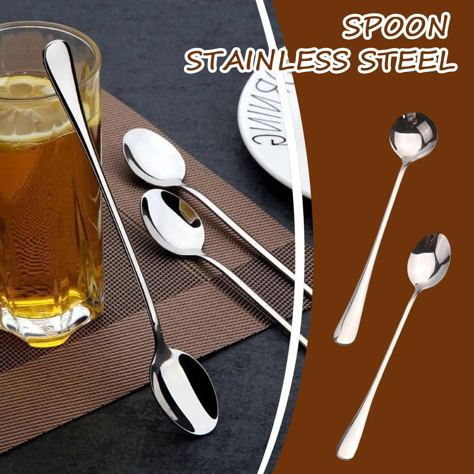 Coffee Spoon, Ice Spoon, Stainless Steel Round Spoon, Long-Handled Spoon, Coffee Stirring Spoon, Mug Spoon, Korean Spoon