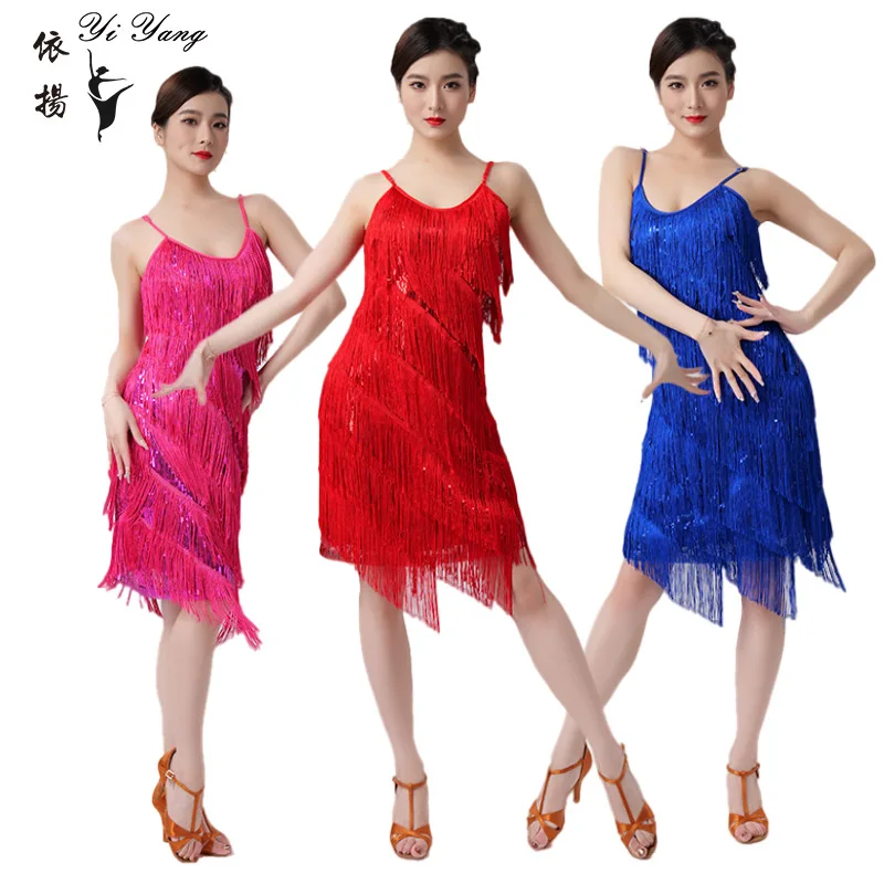 

Sexy Adult Latin Dance Dress for Women Sequin Tassel Practice Salsa Costumes Ballroom Dress Standard Evening Dresses Goodanpar