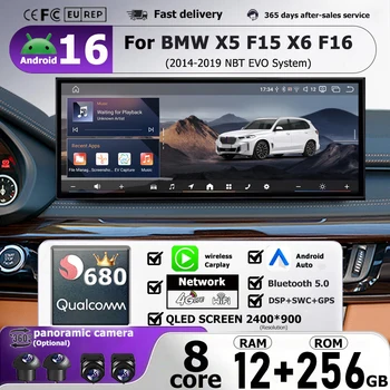 Navigatore GPS per Auto, Autoradio Stereo Android 16 per BMW X5 F15 X6 F16 2014-2019 NBT EVO Multimedia Wireless Carplay WiFi BT