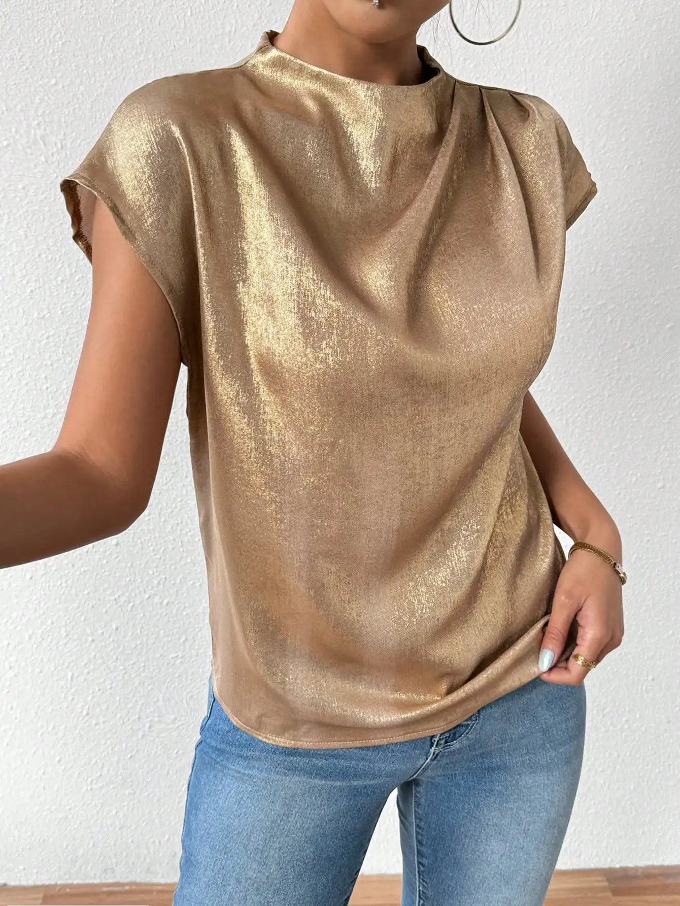 

Женская свободная рубашка с коротким рукавом «летучая мышь»