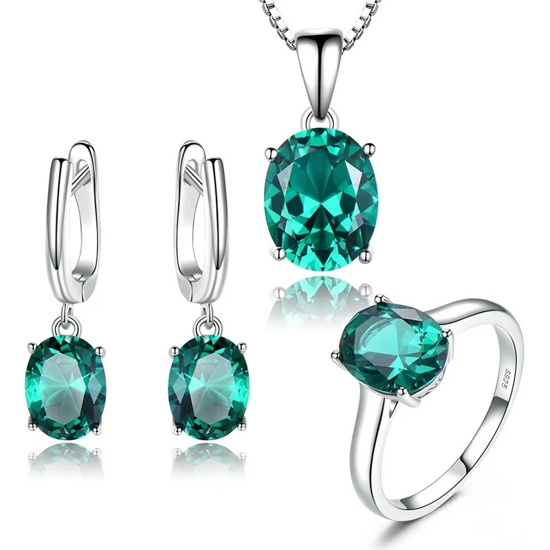 

Female 925 Sterling Silver Pendants And Necklaces Ring Ear pendants Three-Piece For Women Wedding Party Fashion Jewelry