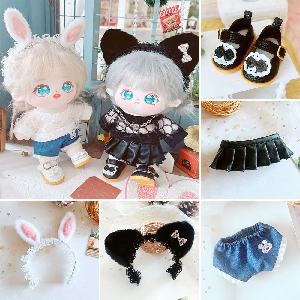 

Doll Jeans Pants for Idol Dolls 20cm Doll Sweater Doll Outfit Accessories Plush Doll's Clothes PU Leather Skirt