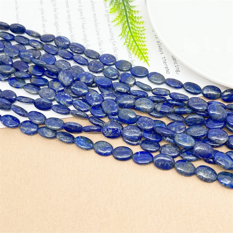 High Quality Natural Stone Blue Lapis Lazuli Stone Beads Flat Oval Spacer Smmoth Bead 15'' Strand For DIY Jewelry Making