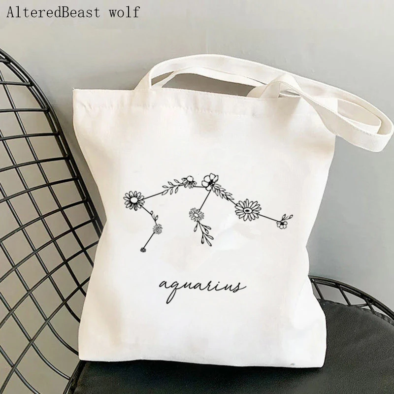 Women Shopper bag Aries Zodiac Wildflower Kawaii Bag Harajuku Shopping Canvas Shopper Bag girl handbag Tote Shoulder Lady Bag