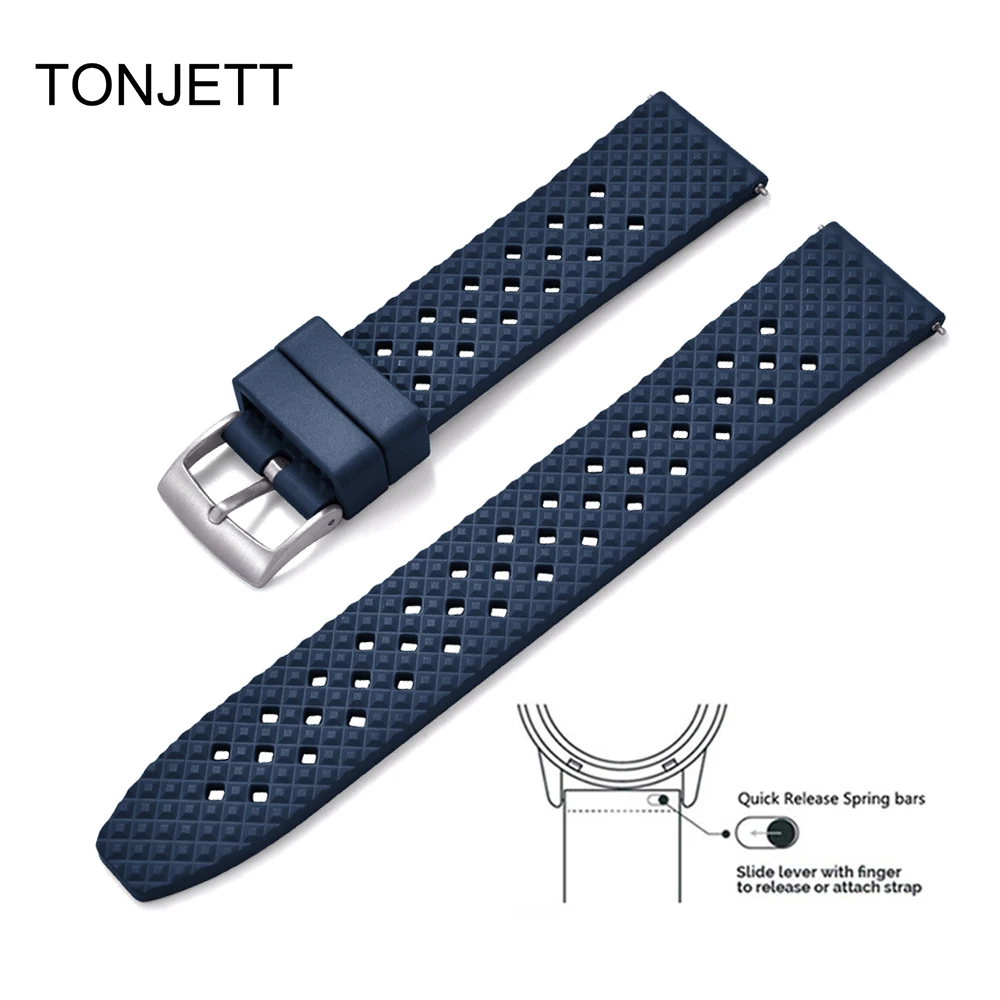 Cinturino Per Orologio In Gomma Fluorurata FKM Tropic - 20mm O 22mm, Fibbia Pieghevole, Regolabile, Sgancio Rapido