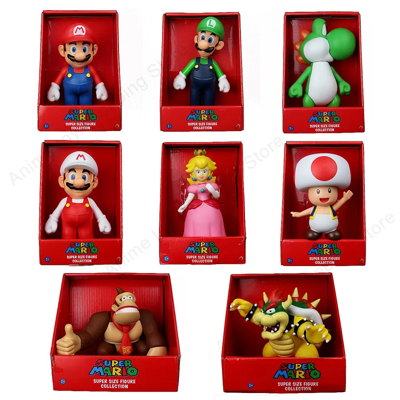 Super Mario Bros Anime Cartoon Toys Luigi Yoshi Peach Bowser Donkey Kong Action Figure Collection Model Doll Toys For Kids Gifts