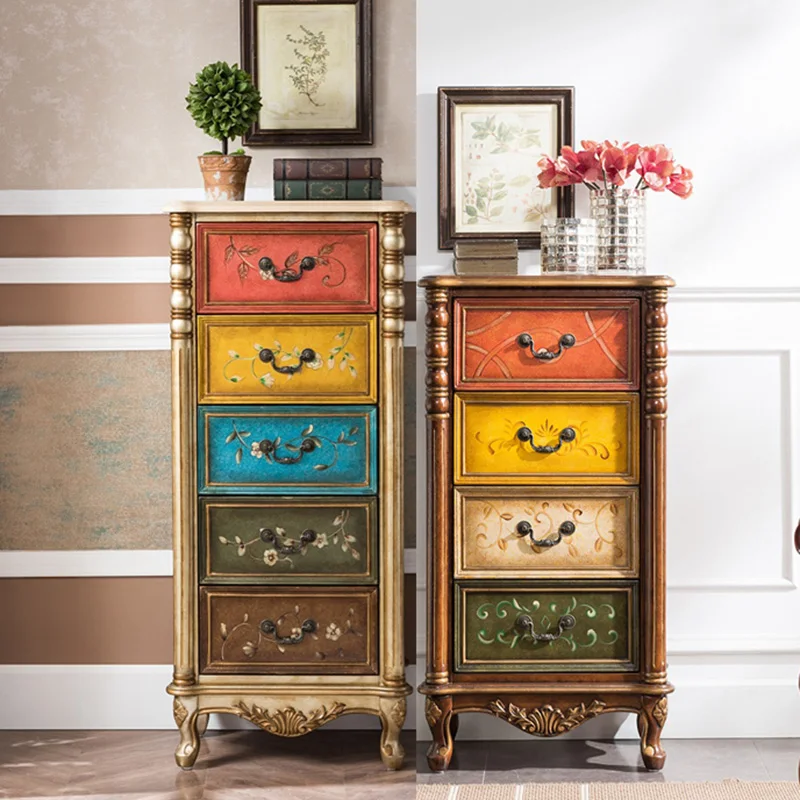 

American Color Chest of Drawers Living Room Height Side Cabinet Complete Retro Furniture Entrance Cabinet Painted Solid Wood