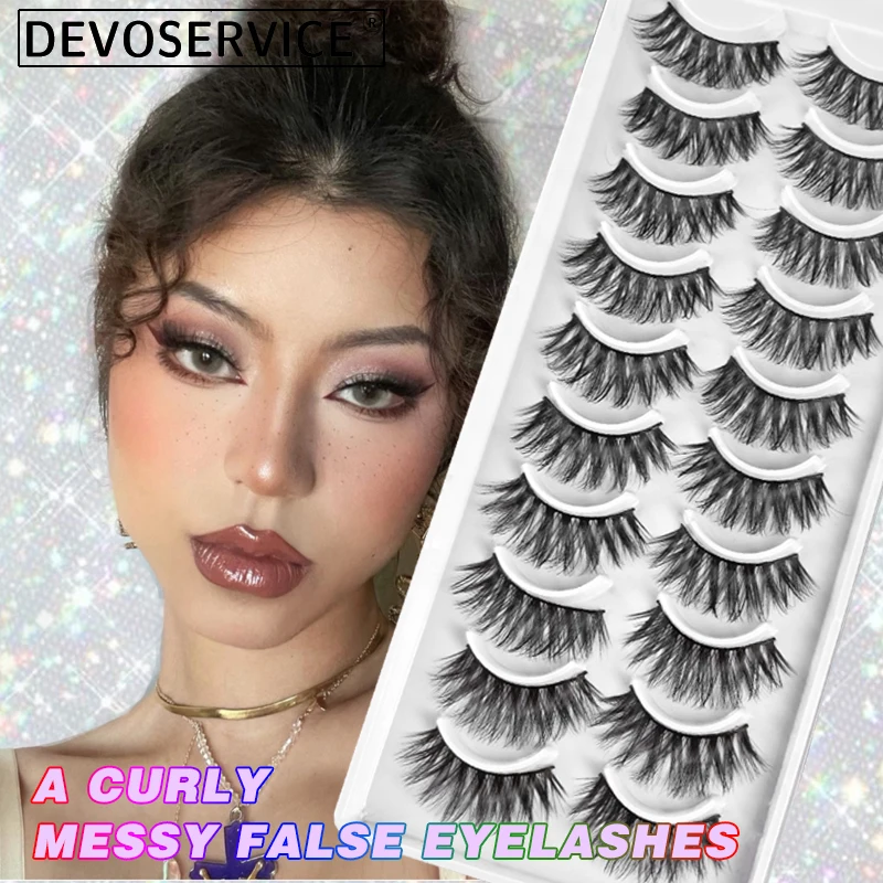 DEVOSERVICE 10 Pairs Russian Strip Lashes 6D Super Fluffy Faux Mink Eyelashes Natural False Eyelashes 3D Wispy Lashes Extension lolita eyelashes makeup tools lash extension multilayer cosplay false eyelashes 6d faux mink natural lashes 20 pair mix