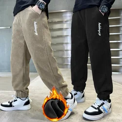 Winter Teenager Boy Thick Pants New Kids Sport Warm Fleece Lined Pants Elastic Waist Trousers Casual Corduroy Clothes 4-14 Years