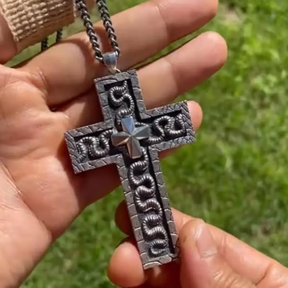 Stainless Steel Vintage Cross Pendant Necklace with Secret Compartment