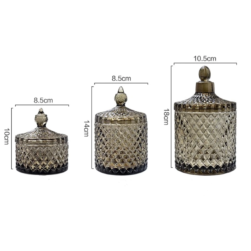Dark Grey Crystal Glass Storage Jar with Cover Canned 600ML Diamond Cans Sugar Cotton Swab Box Household Organizer Decoration 4