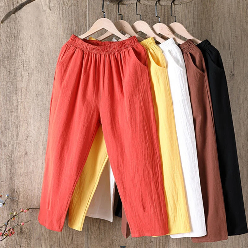 

Women Casual Cotton and Linen Capris Pants Loose Harem Pants Thin Radish Pants Casual Summer